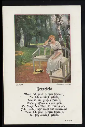 Lyrik-AK Bunte Reihe 78 - A. Broch: Herzgeleid, Gedicht: Wenn sich zwei Herzen