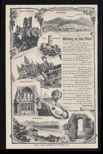 Lyrique AK Karl Simrock: Avertissement du Rhin, REMAGEN 19.7.1910