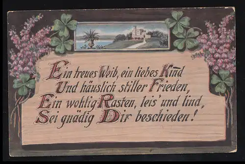 Lyrik-AK Spruch-AK Ein treues Weib, ein liebes Kind. ... ungebraucht