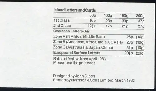 Großbritannien-Markenheftchen 64I Postal History 8 Seahorse MAR 1983, **