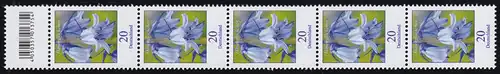 3315 Blume 20 Cent aus 200er kleine Nr., 5er-Streifen mit CF (4 offen), **