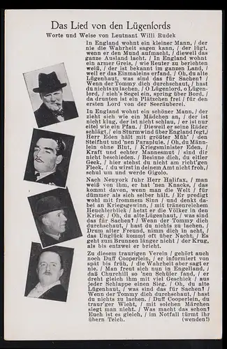 Propaganda-AK Gedicht Das Lied von den Lügenlords von Willi Rudek, ungebraucht