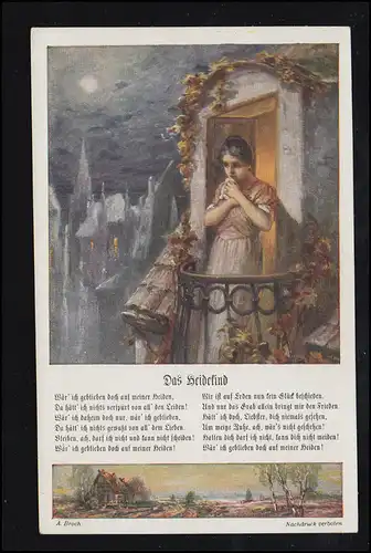 Lyrik-AK Bunte Reihe: Das Mädchen auf dem Balkon - Das Heidekind, ungebraucht