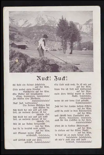 Carte populaire de poésie AK: Bauer avec Sense sur l'alpage - Ruck! Zuck ! inutilisé