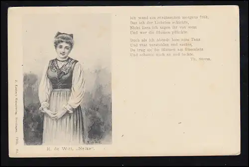 Lyrik-AK Künstlerkarte R. de Witt: Nelke, Gedicht von Theodor Storm, ungebraucht