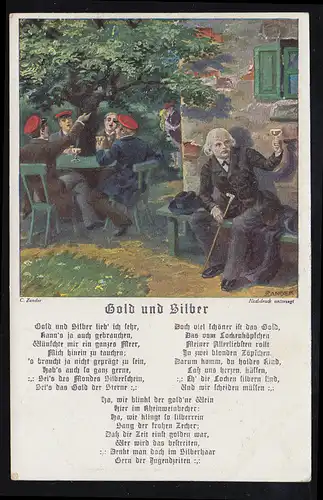 Lyrik-AK C. Zander: Im Wirtshaus - Gedicht Gold und Silber, ungebraucht