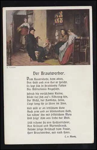 Lyrik-AK B. Vautier: Der Brautwerber, Gedicht von L.v. Mentz, ungebraucht