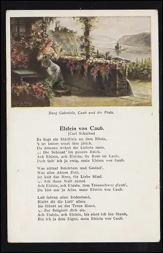 Lyrik-AK Rheinlieder Nummer 14: Elslein von Caub (Carl Schultes) ungebraucht