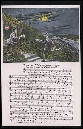 Lyrique AK chansons folkloriques avec des notes: Quand sur le Rhin fleurissent les roses, inutilisé