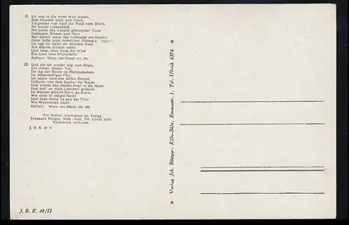 Lyrique AK chansons folkloriques avec des notes: Quand sur le Rhin fleurissent les roses, inutilisé