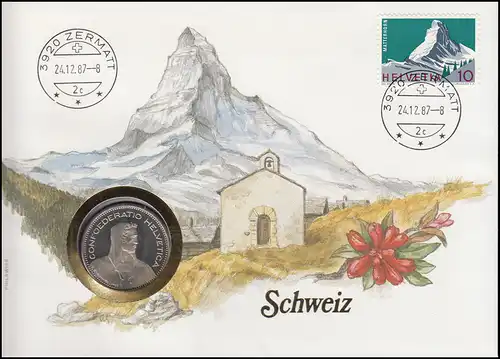 Schweiz Numisbrief Confoederatio Helvetica, mit 820, ZERMATT 24.12.87, 5 Franken