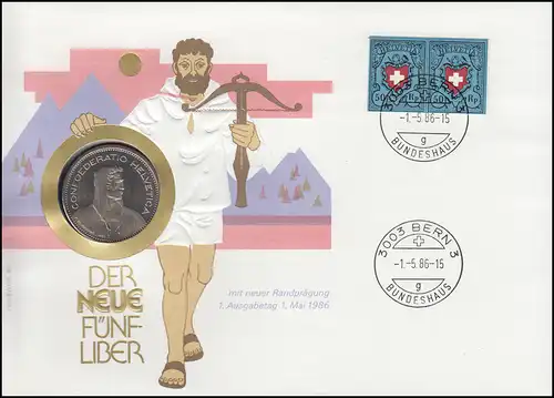 Suisse Lettre de Numis Le nouveau cinqlibre, BERN 1.5.1986, 5 francs