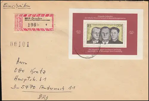 DDR Block 70 Résistance Schulze-Boysen/Harnack EF R-Lettre DRESDEN 4.5.1983
