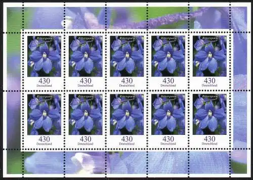 2435 Blumen 430 Cent Feldrittersporn - Zehnerbogen ** postfrisch