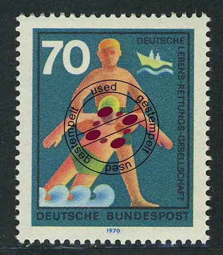 634 Hilfsdienste 70 Pf Lebensrettungsgesellschaft, gestempelt O