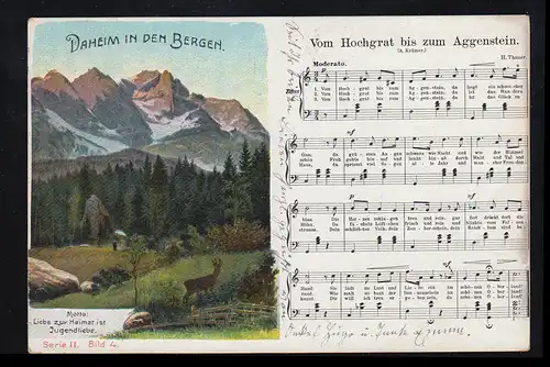 Lyrique AK Home dans les montagnes Carte des chansons: du haut-grain à l'Aggenstein, 1926