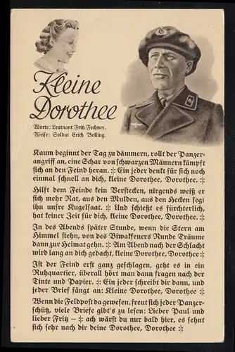 Lyrik-AK Marsch- und Soldatenlied: Kleine Dorothee von F. Fechner / E. Bolling