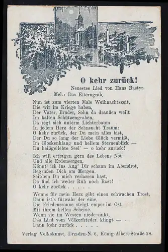 Lyrique AK Nouvelle chanson de Hans Bastyr: O retour! - Mélodie: La tombe des parents