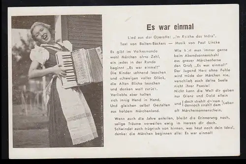 Lyrik-AK Lied aus der Operette: Im Reiche des Indra "Es war einmal", ungebraucht