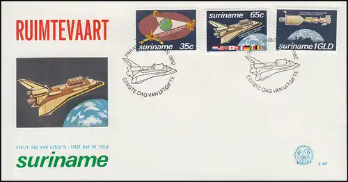 Surinam Espace habité 1982 Space Shuttle Apollo Sojus projet de bijoux-FDC
