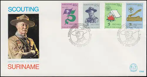 Surinam scout 1983 Robert Baden-Powell tentes feu de camp - sur bijoux FDC