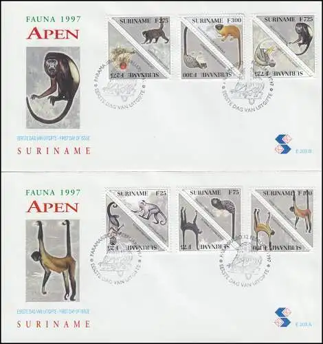 Surinam Fauna 1997 Mammifères: singes / primates - ensemble sur 2 bijoux FDC