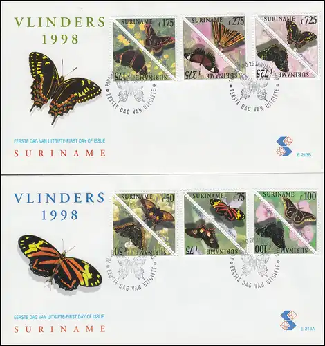 Surinam FAUNA 1998 Insekten: Schmetterlinge - Satz auf 2 Schmuck-FDC's