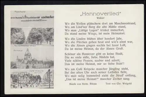 Lyrique AK Le chanson de Hanovre de Ritzau et de Weigold - avec 4 images, inutilisé