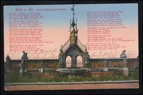 Lyrik-AK Köln am Rhein: Heinzelmännchen-Brunnen mit passendem Gedicht, 25.1.1916