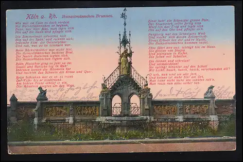 Lyrique-AK Cologne am Rhein: Fontaine de Högelmänchen avec poème correspondant, 25.1.1916