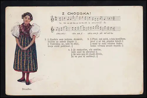 Tchécoslovaquie Carte de chanson de poésie AK en tchèque Z CHODSKA! KDYNE 29.7.36
