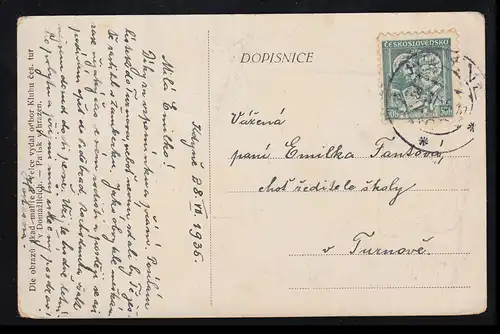 Tchécoslovaquie Carte de chanson de poésie AK en tchèque Z CHODSKA! KDYNE 29.7.36