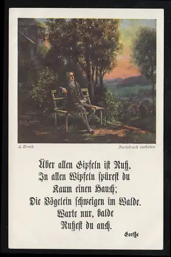 Série colorée de poésie AK 20, Broch: Goethe sur le banc - Le calme est au-dessus de tous les sommets