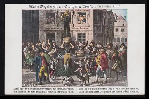 Lyrique AK Vrai événement à la fontaine du marché de Stuttgart de 1837, avec poème