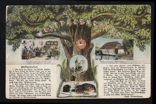 Lyrique-AK Westphaliegruss: Le chant de vin de Emil Rittershaus, Bahnpost 1907