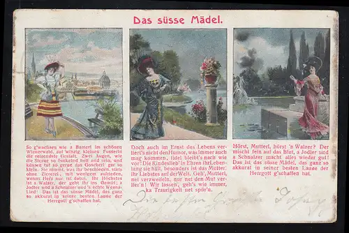 Lyrik-AK Das süsse Mädel - 3 Bilder mit passendem Gedicht, NÜRNBERG 24.9.1906