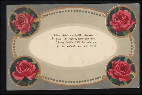 Lyrik-AK Rosengrüße - Liebes Kärtchen, sollst erfreuen ... HERFORD 26.8.1917 