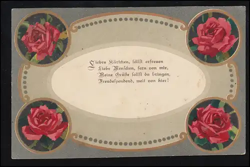 Lyrique AK Roses salutations - Chère Carton, réjouissez-vous ... HERFORD 26.8.1917