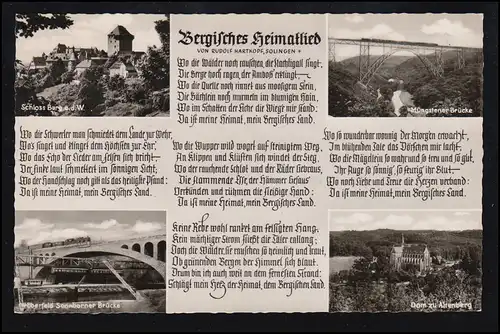 Lyrik-AK Rudolf Hartkopf: Bergisches Heimatlied mit 4 Bildern, REMSCHEID 8.4.57