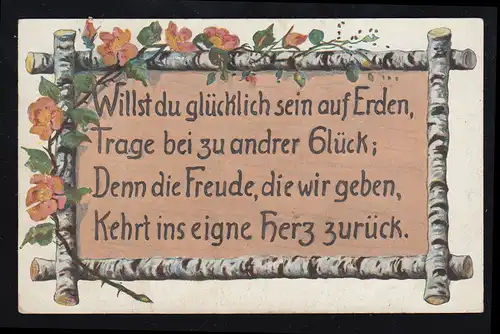 Lyrik-AK Spruchkarte Willst du glücklich sein auf Erden, ... Bahnpost 1910