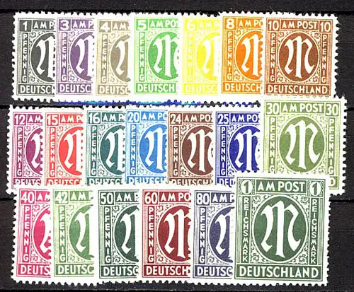 16-35 AM-Post, impression allemande, 20 valeurs complètement post-freeich ** / MNH