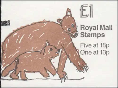 Großbritannien-Markenheftchen 79 D g London Zoo - Bären 1986, mit Zählbalken, **
