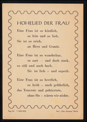 Lyrik-AK Otto Axmann: Hohenlied der Frau, ungebraucht