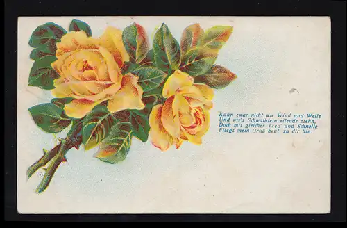 Carte de salutation de l'AK poésie: "Je vous salue aujourd'hui, poste de chemin de fer 1914"