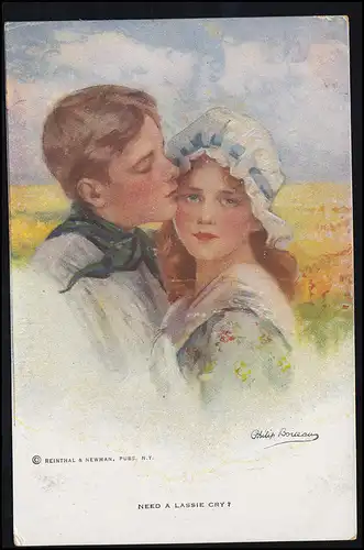 Liebes-AK: Liebendes Bauernpaar - Der Kuß auf dem Feld, ungebraucht 