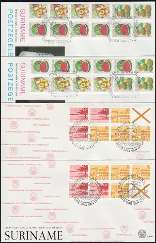 Surinam Heftchenblätter aus Markenheftchen aus 1976-1985 auf 11 Schmuck-FDC's