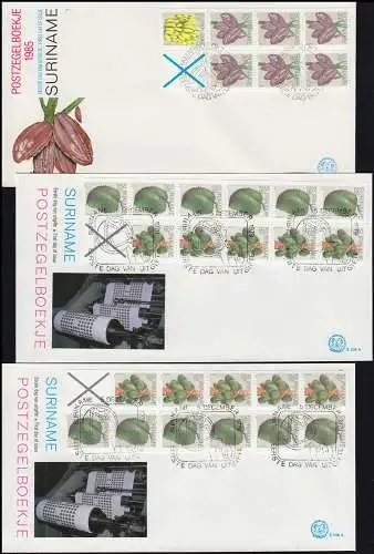 Surinam Heftchenblätter aus Markenheftchen aus 1976-1985 auf 11 Schmuck-FDC's