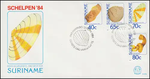 Surinam Muscheln 1984 - Satz mit 4 Werten auf Schmuck-FDC