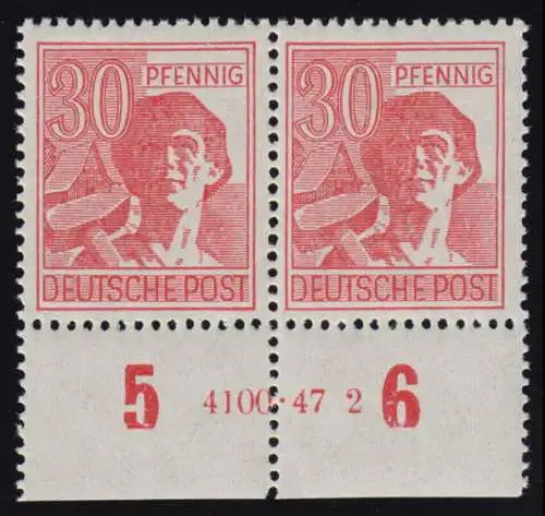 953HAN Kontrollrat II 30 Pf Unterrandpaar mit HAN 4100.47 2, ungefaltet, **