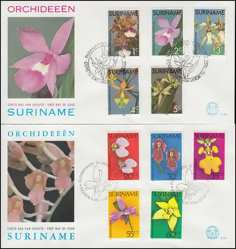 Surinam FLORA Orchideen 1976 und 1977 - jeweils auf Schmuck-FDC